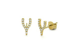 Wishbone Good Luck Stud Earrings 1.2ct Round Cut Diamond 14k Yellow Gold Finish