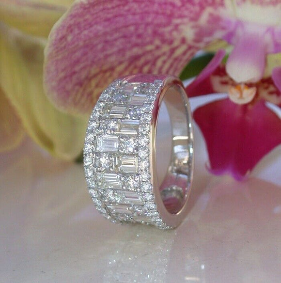 4Ct Baguette Round Cut Diamond Wide Trendy Wedding Ring Band 14K White Gold Over