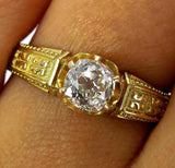 0.75Ct Round Cut Diamond Vintage Solitaire Engagement Ring 14K Yellow Gold Over