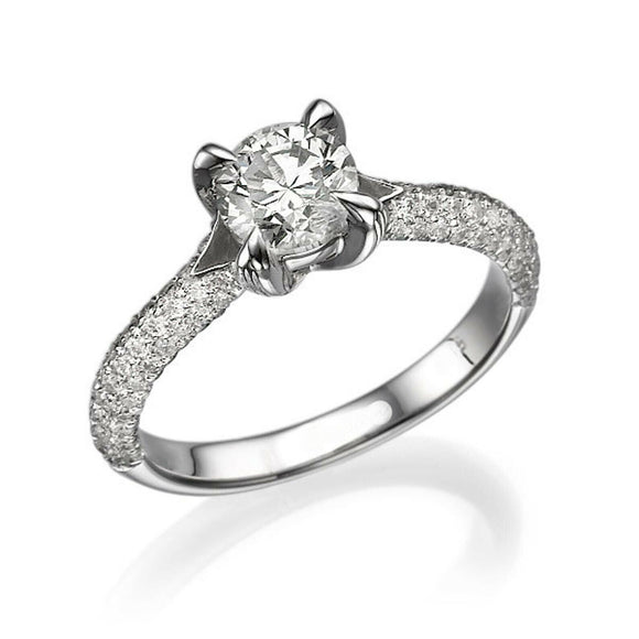 2.5ct Round Cut Diamond Engagement Ring Iced Cluster Accent 14k WhiteGold Finish