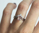 1.5ct Oval Cut Morganite Engagement Ring 14k White Gold Finish Curved Trio Set