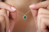 1.2ct Oval Cut Green Emerald Diamond Halo Pendant Chain 14k Yellow Gold Finish