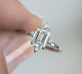 Solitaire Engagement Ring 0.75ct Emerald Cut VVS1D Diamond 14k White Gold Finish