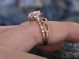 2ct Heart Cut Morganite Bridal Set Engagement Infinity Band 14k Rose Gold Finish