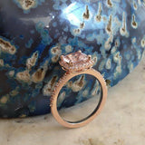 2ct Cushion Peach Morganite Diamond Accent Engagement Ring 14k Rose Gold Finish