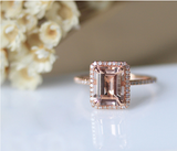 1.7ct Emerald Cut Peach Morganite Engagement Ring 14k Rose Gold Finish Solitaire