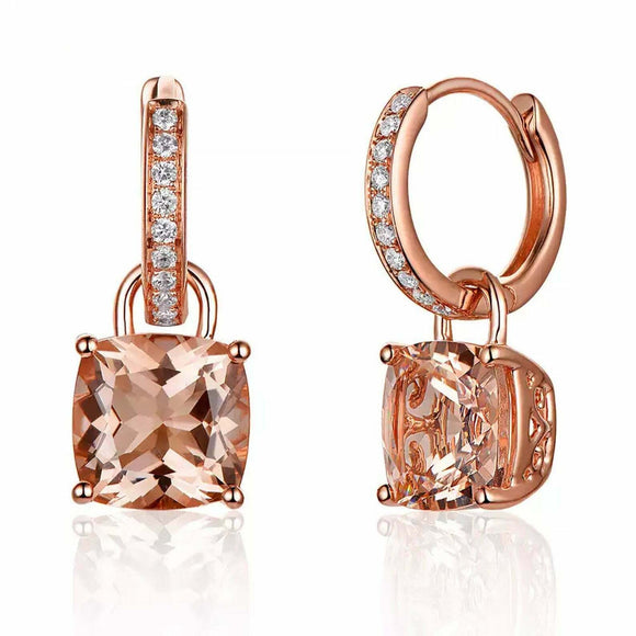 2ct Huggies Earrings Cushion Cut Peach Morganite Solitaire 14k Rose Gold Finish