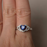 2ct Heart Cut Blue Sapphire Double Heart Engagement Ring 14k White Gold Finish