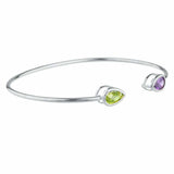 1.2ct Pear Cut Green Peridot Amethyst Open Cuff Bracelet 14k White Gold Finish