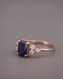 3Ct Emerald Cut Blue Sapphire Engagement Ring 14K Rose Gold Over Diamond Accents