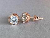 Art Deco Stud Earrings 0.5ct Round Brilliant Cut Diamond 14k Rose Gold Finish