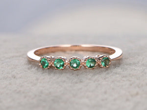 1.65ct Round Cut Green Emerald Engagement Ring Five Stone 14k Rose Gold Finish