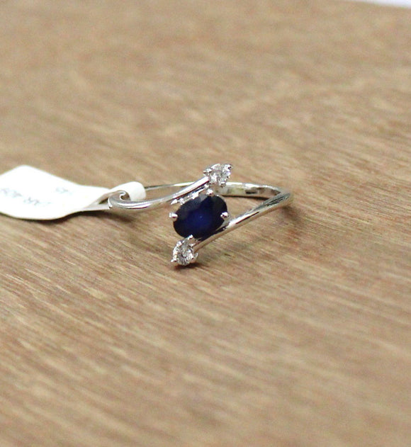 0.9ct Oval Cut Blue Sapphire Diamond ByPass Engagement Ring 14k White Gold Over