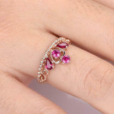 1.5ct Pear Round Cut Pink Ruby Engagement Ring Princess Crown 14k Rose Gold Over