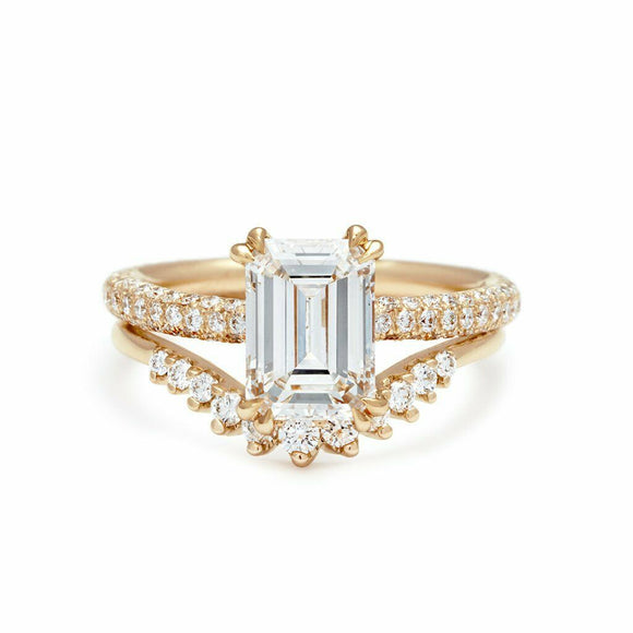 2.5ct Emerald Cut Diamond Engagement Ring 14k Yellow Gold Finish Bridal Set Band