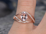 1.6ct Oval Cut Peach Morganite Engagement Ring 14k Rose Gold Finish Swirl Split