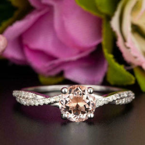 2ct Round Cut Peach Morganite Engagement Ring 14k White Gold Over Diamond Accent