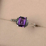 1ct Emerald Purple Amethyst Engagement Ring Flower Solitaire 14k White Gold Over