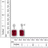 3.4ct Drop Earrings Emerald Cut Pink Ruby Diamond Floral 14k White Gold Finish