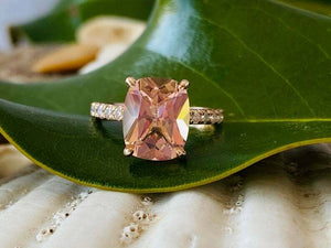 2.5ct Engagement Ring Cushion Cut Morganite Diamond Accent 14k Rose Gold Finish