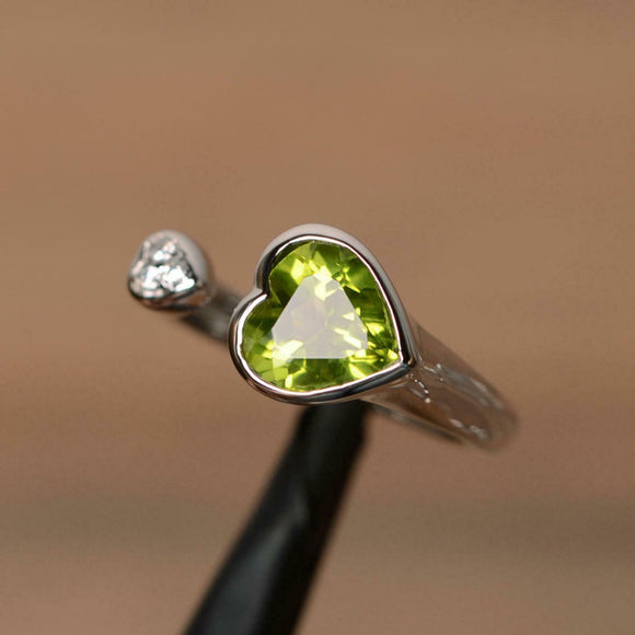 1ct Engagement Ring Heart Cut Peridot Open Cuff Stackable 14k White Gold Finish