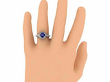 1.5ct Round Cut Blue Sapphire Engagement Ring Halo Diamond 14k White Gold Finish