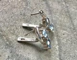 2ct Drop Earrings Oval Cut Blue Aquamarine Two Stone Stylish 14k White Gold Over