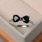 0.5ct Heart Cut Black Diamond Bow Knot Engagement Ring 14k White Gold Finish