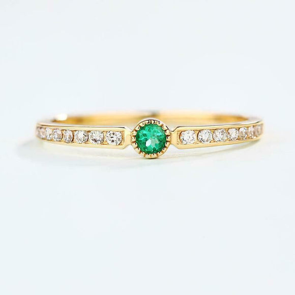 1.3ct Round Cut Green Emerald Diamond Accent Engagement Ring 14k YellowGold Over