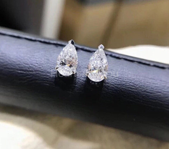 1ct Pear Cut Simulated Diamond Solitaire Stud Earrings 14k White Gold Plated