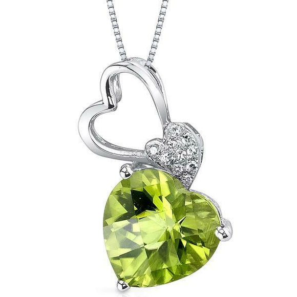 1Ct Heart Cut Green Peridot Eternal Love Pendant 14K White Gold Finish NO CHAIN