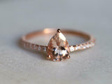 1ct Engagement Ring Pear Cut Peach Morganite Diamond Accent 14k Rose Gold Finish