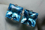 5ct Stud Earrings Princess Cut Blue Topaz Solitaire Women 14k White Gold Finish