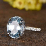 2ct Oval Cut Blue Aquamarine Diamond Accents Milgrain Ring 14k White Gold Finish