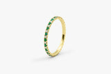 1.2ct Round Cut Green Emerald Full Eternity Wedding Band 14k Yellow Gold Finish