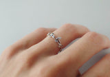 Leaf Vine Petite Engagement Ring 14k White Gold Finish