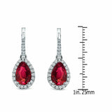 2Ct Pear Cut Pink Ruby Diamond Filigree Halo Drop Earrings 14K White Gold Finish