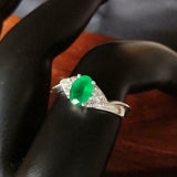 2ct Oval Cut Green Emerald Diamond Petite Round Accents Ring 14k WhiteGold Over