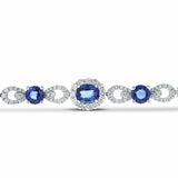 25ct Oval Cut Blue Sapphire Halo Floral Tennis Bracelet 14k White Gold Finish