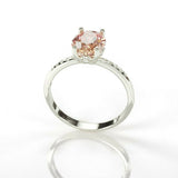 1.5Ct Oval Cut Peach Morganite Solitaire Ring 18K White Gold Over Diamond Accent