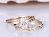 Bridal Set Solitaire Engagement Ring 1.2ct Oval Cut Diamond 14k Rose Gold Finish