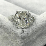 3Ct Radiant Cut Diamond Three Stone Ring 14K White Gold Finish Trapezoid Accents