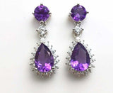 2.5ct Pear Cut Purple Amethyst Dangling Tear Drop Earrings 14k White Gold Finish