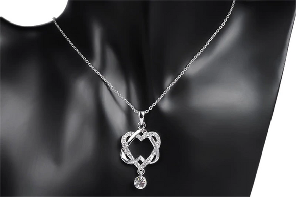 1.4ct Round Cut Diamond Pendant Chain Fancy Heart Shape 14k White Gold Finish