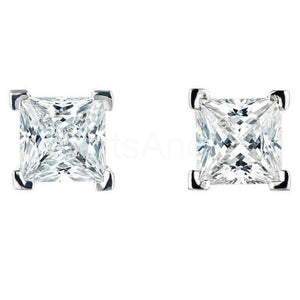 1ct Princess Cut Simulated Diamond Solitaire Stud Earrings 14k White Gold Plated