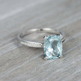 2ct Cushion Blue Aquamarine Engagement Ring Diamond Accents 14k White Gold Over