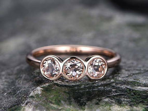 1.5ct Round Peach Morganite Engagement Ring 14k Rose Gold Finish Unique Trilogy