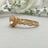 1.6ct Engagement Ring Heart Cut Peach Morganite Halo 14k Yellow Gold Finish