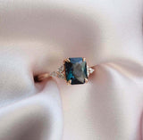 2ct Radiant Cut London Blue Topaz Leaf Marquise Accent Ring 14k Rose Gold Finish