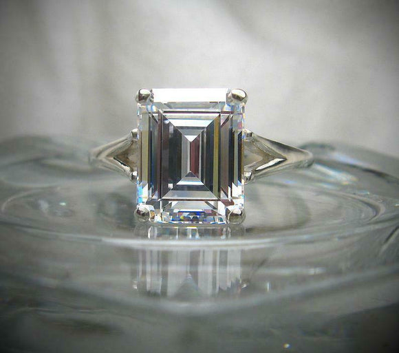 Split Shank Solitaire Engagement Ring 3ct Emerald Cut Diamond 14k WhiteGold Over